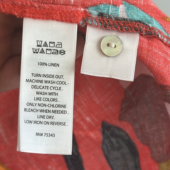 Sigrid Olsen Floral Linen Orange Sleeveless Top Size L Button Down - Picture 6 of 12
